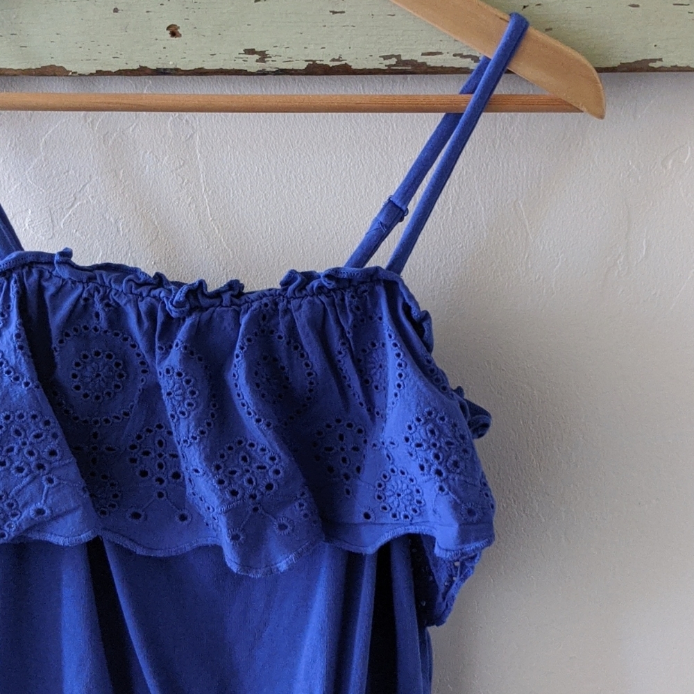 CAT & JACK I Cobalt Blue Eyelet Ruffled One-Piece Romper Shorts, Girls XL